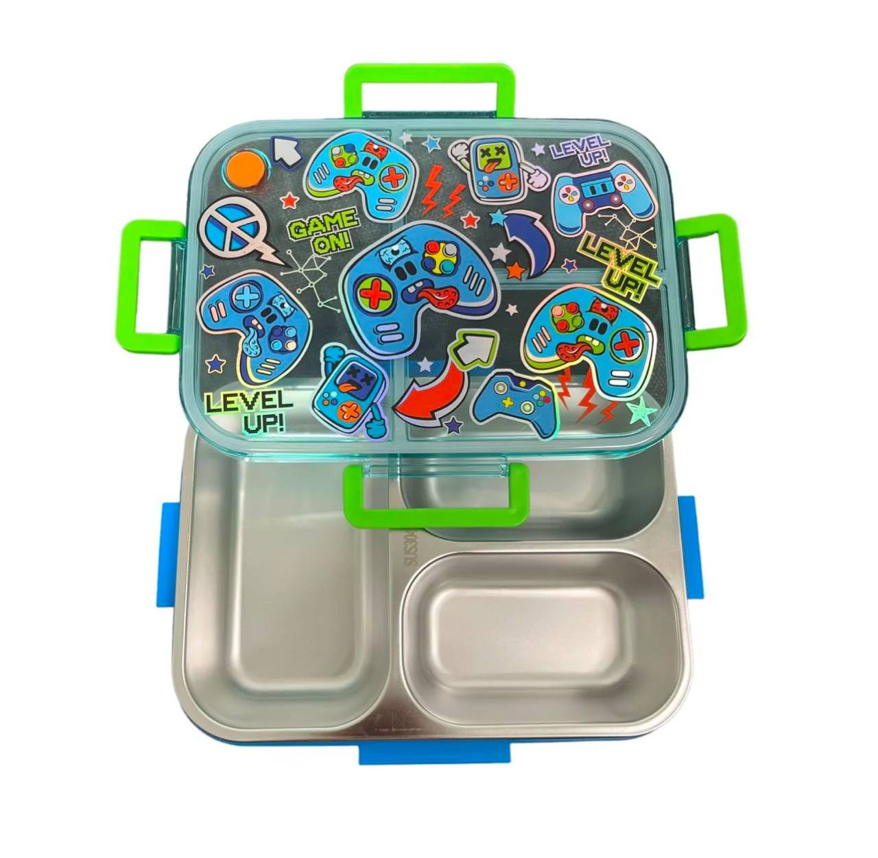 “ظرف غذای گیمینگ استیل با طراحی بازی و قابلیت تقسیم‌بندی برای ناهار یا میان‌وعده”