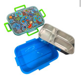 “ظرف غذای استیل با طراحی گیمینگ و سه بخش تقسیم شده، مناسب برای ناهار و میانوعده کودکان”