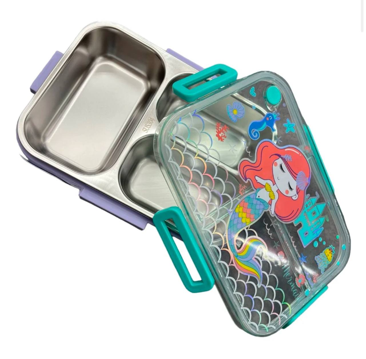 “ظرف غذای گیمینگ استیل با طراحی پری دریایی و قابلیت تقسیم‌بندی برای ناهار یا میان‌وعده”