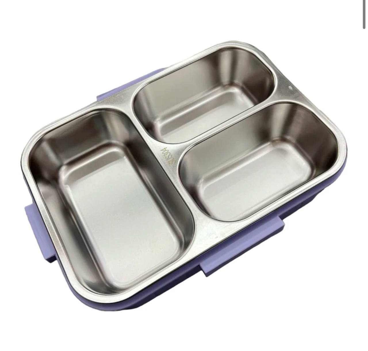 “ظرف غذای استیل با طراحی پری دریایی و سه بخش تقسیم شده، مناسب برای ناهار و میان‌وعده کودکان”