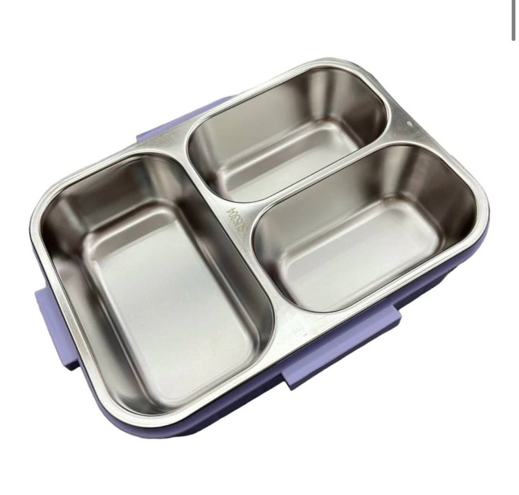 “ظرف غذای استیل با طراحی پری دریایی و سه بخش تقسیم شده، مناسب برای ناهار و میانوعده کودکان”