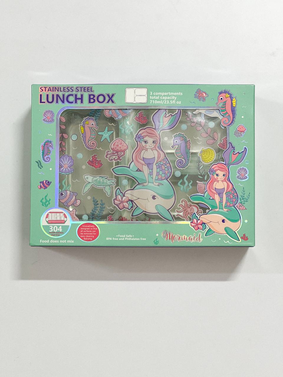 ظرف غذای استیل سه‌خانه ضدنشت با درب - طرح پری دریایی-وست VEST