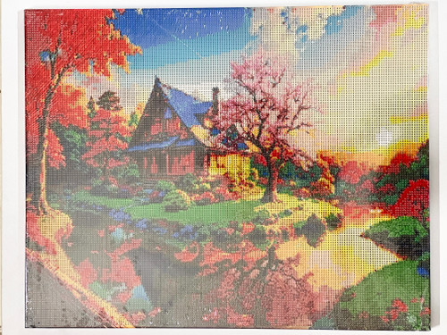بوم نقاشی الماسی سایز 40*50 - طرح کلبه طبیعت - 1000844